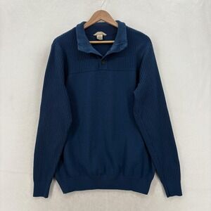 Duluth Coolerino 1/4 Zip Mock Sweater Mens Medium Blue Merino Wool Coolmax Work